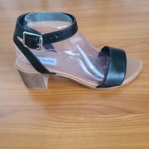 STEVE MADDEN‎ Women’s  Block Heel Sandals Black Ankle Straps Sz 9M